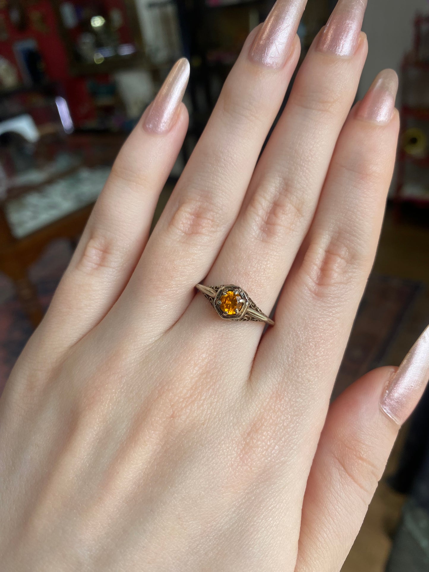 18K Gold Filigree Topaz Ring