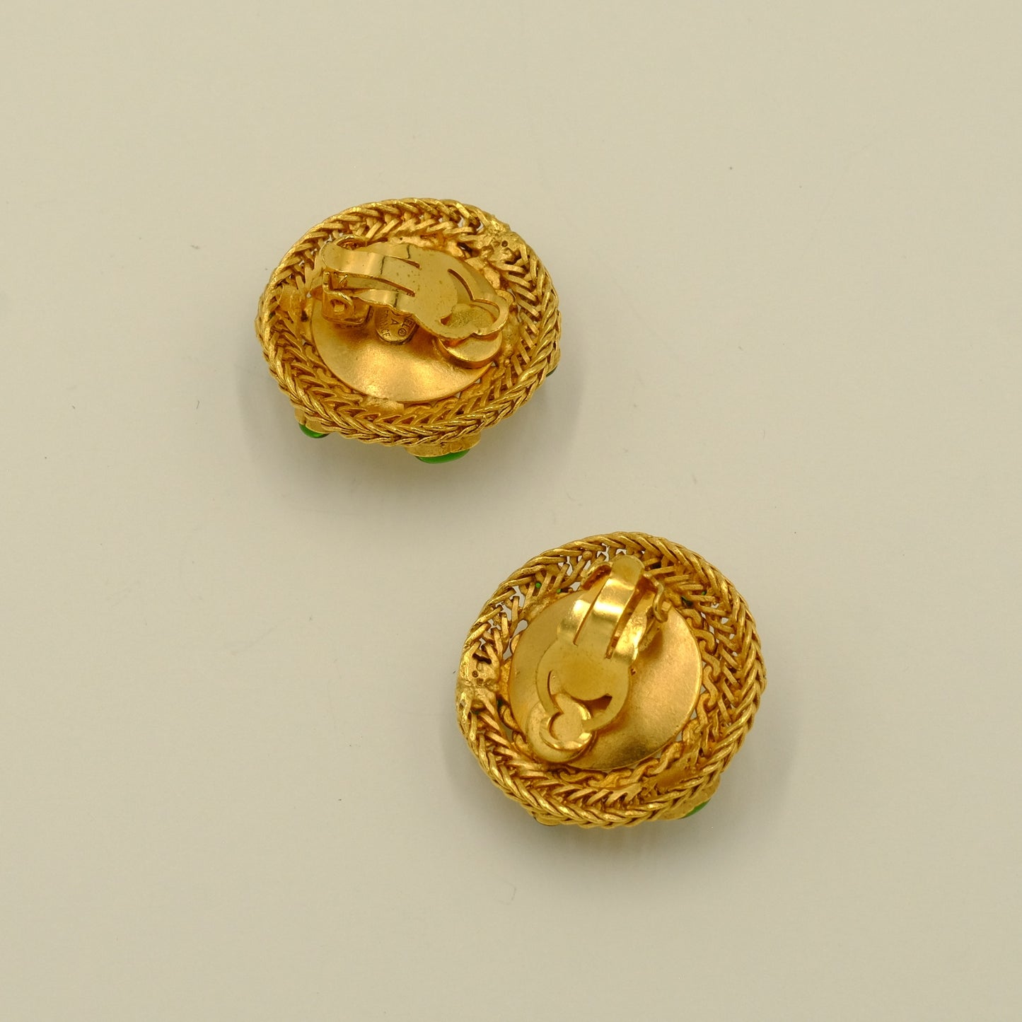 Vintage Chanel Round Pearl Green Gripoix Earrings 1990s