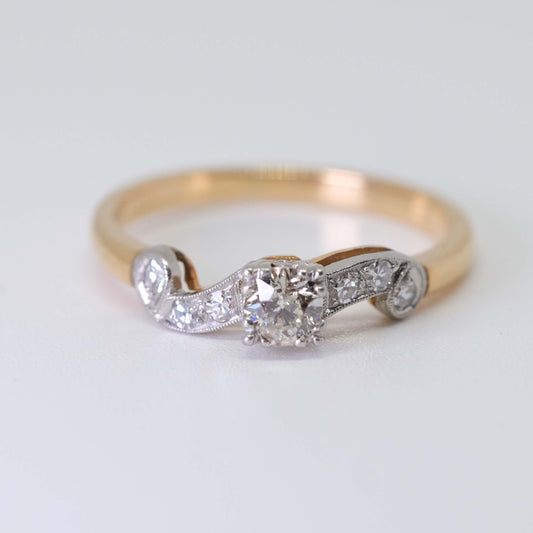 Vintage Platinum and 14K Gold Diamond Ring