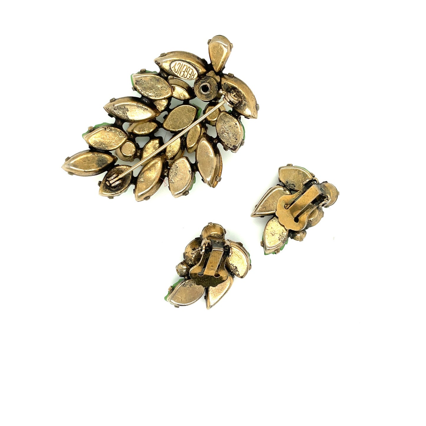 Vintage Regency Spring Leaf Brooch and Earrings 1950s
