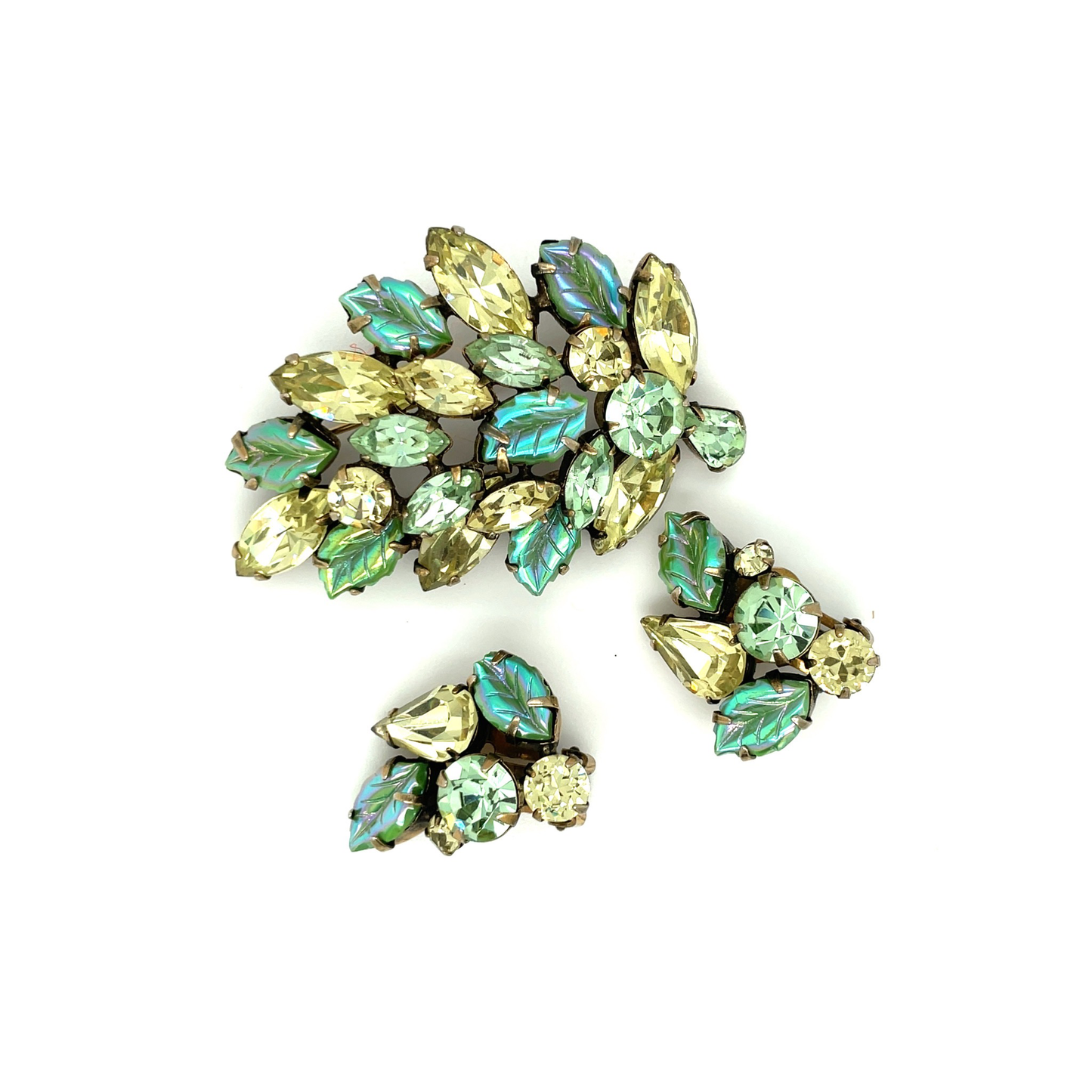 Vintage Regency Spring Leaf Brooch and Earrings 1950s