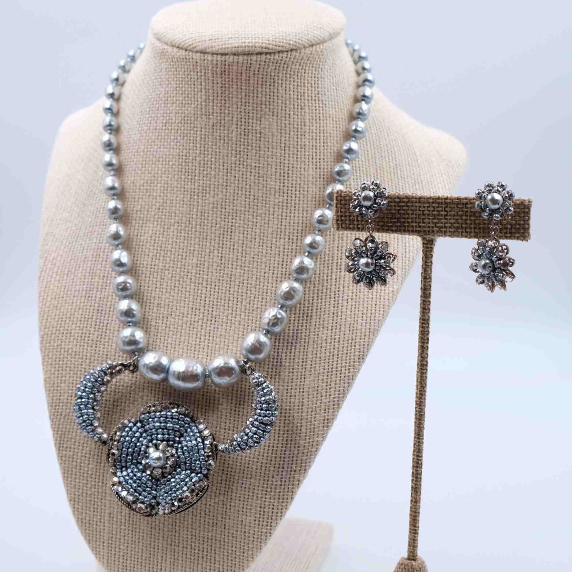 Very Rare Miriam Haskell Grey Faux Pearls Set