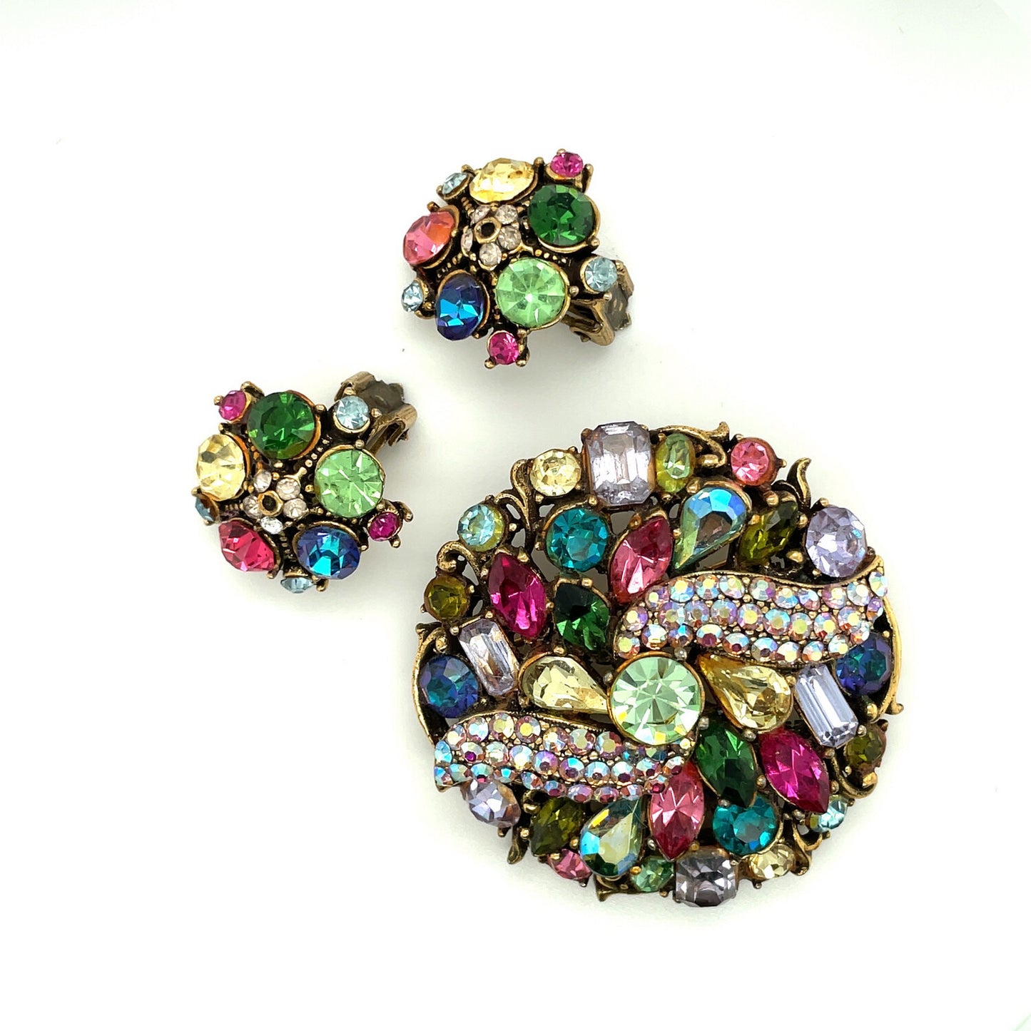 Hollycraft Vintage Set Brooch and Earrings 1950s
