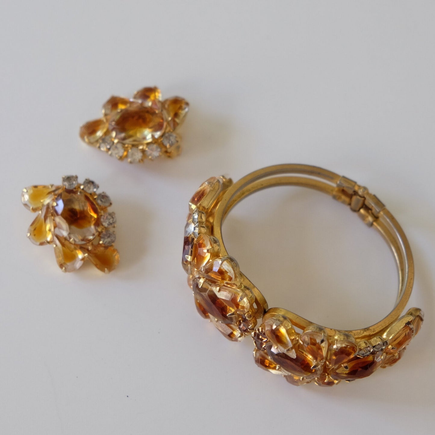 Juliana Amber Clamper Bracelet and Earrings Set 1950s