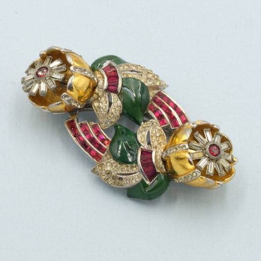 Coro Duette Camellia Enamel Pin 1940's