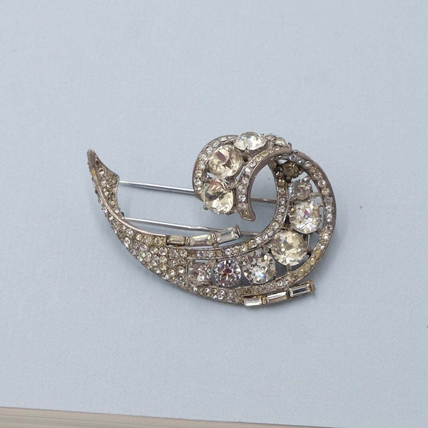 Trifari Sterling Rhinestone Dress Clip 1940s