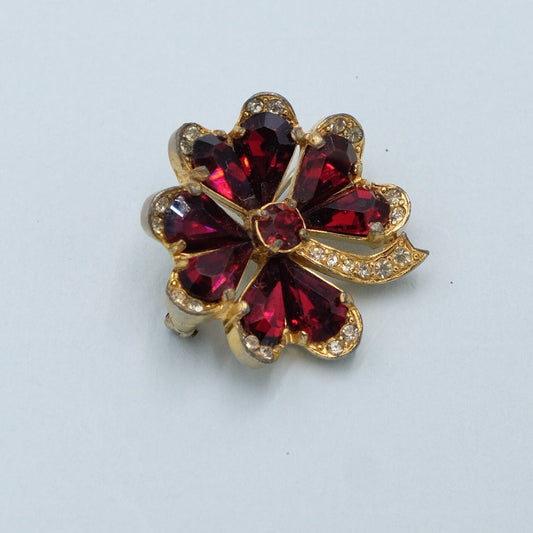 Eisenberg Lucky Clover Red Brooch 1940s