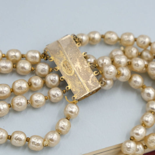 Miriam Haskell 5 row Baroque Pearls Statement Necklace 1950s