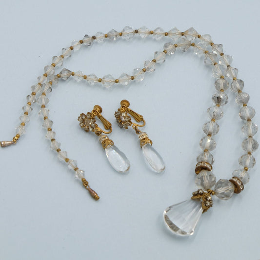 Miriam Haskell Clear Rock Crystal Drop and Lucite Set 1960s