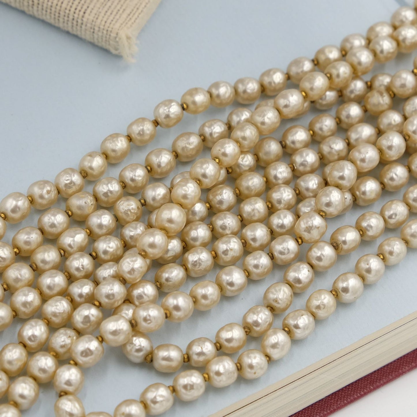 Miriam Haskell 5 row Baroque Pearls Statement Necklace 1950s