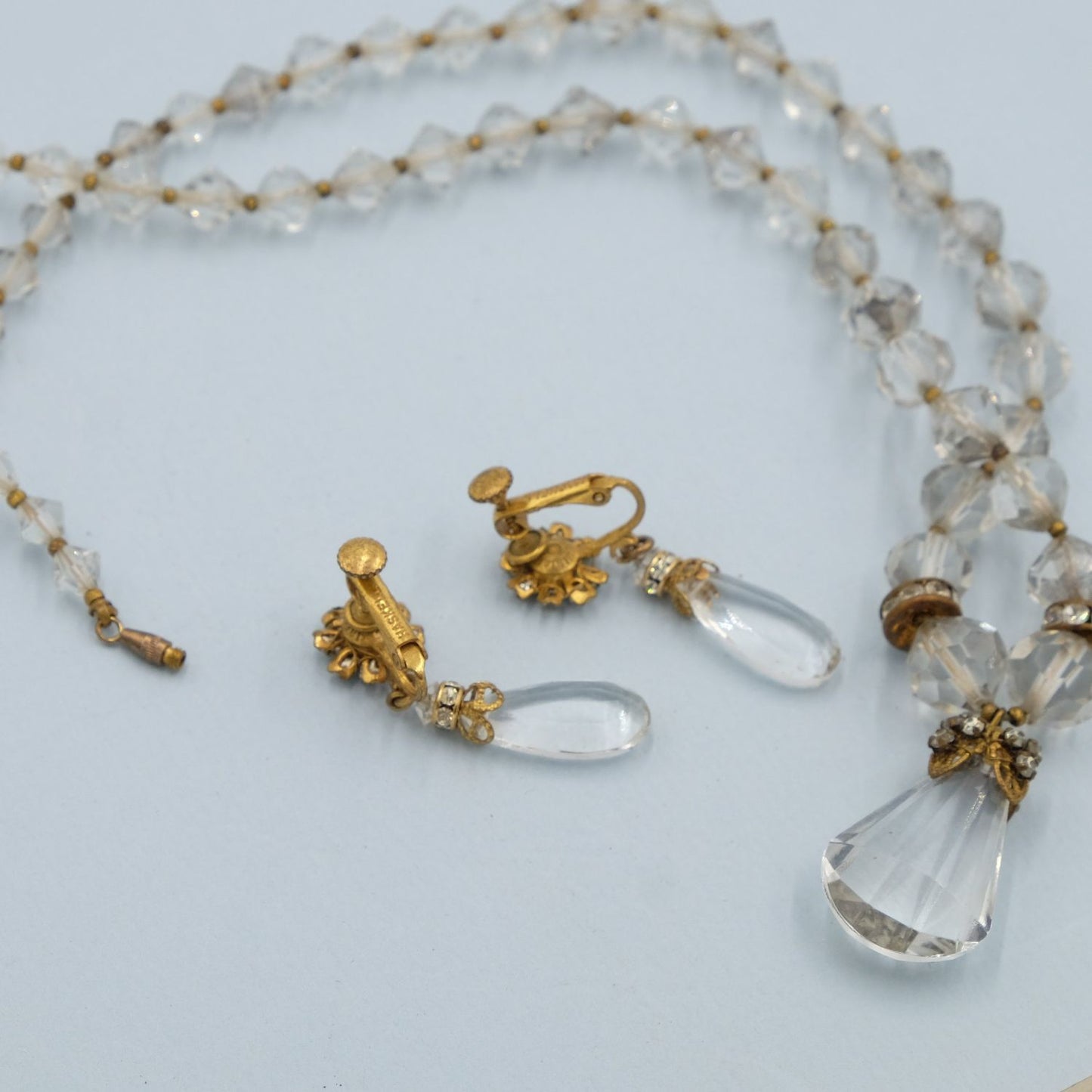 Miriam Haskell Clear Rock Crystal Drop and Lucite Set 1960s