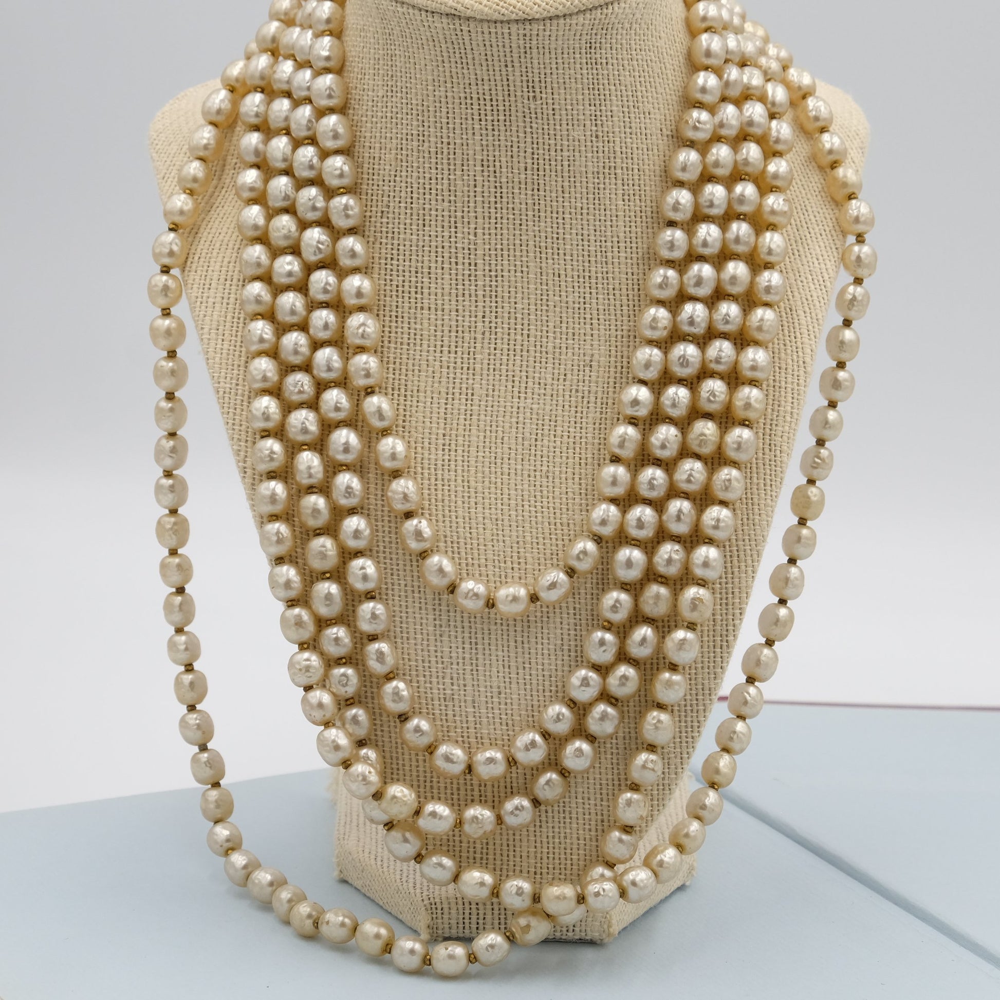 Miriam Haskell 5 row Baroque Pearls Statement Necklace 1950's