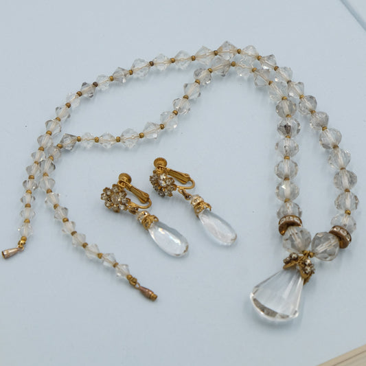 Miriam Haskell Clear Rock Crystal Drop and Lucite Set 1960's