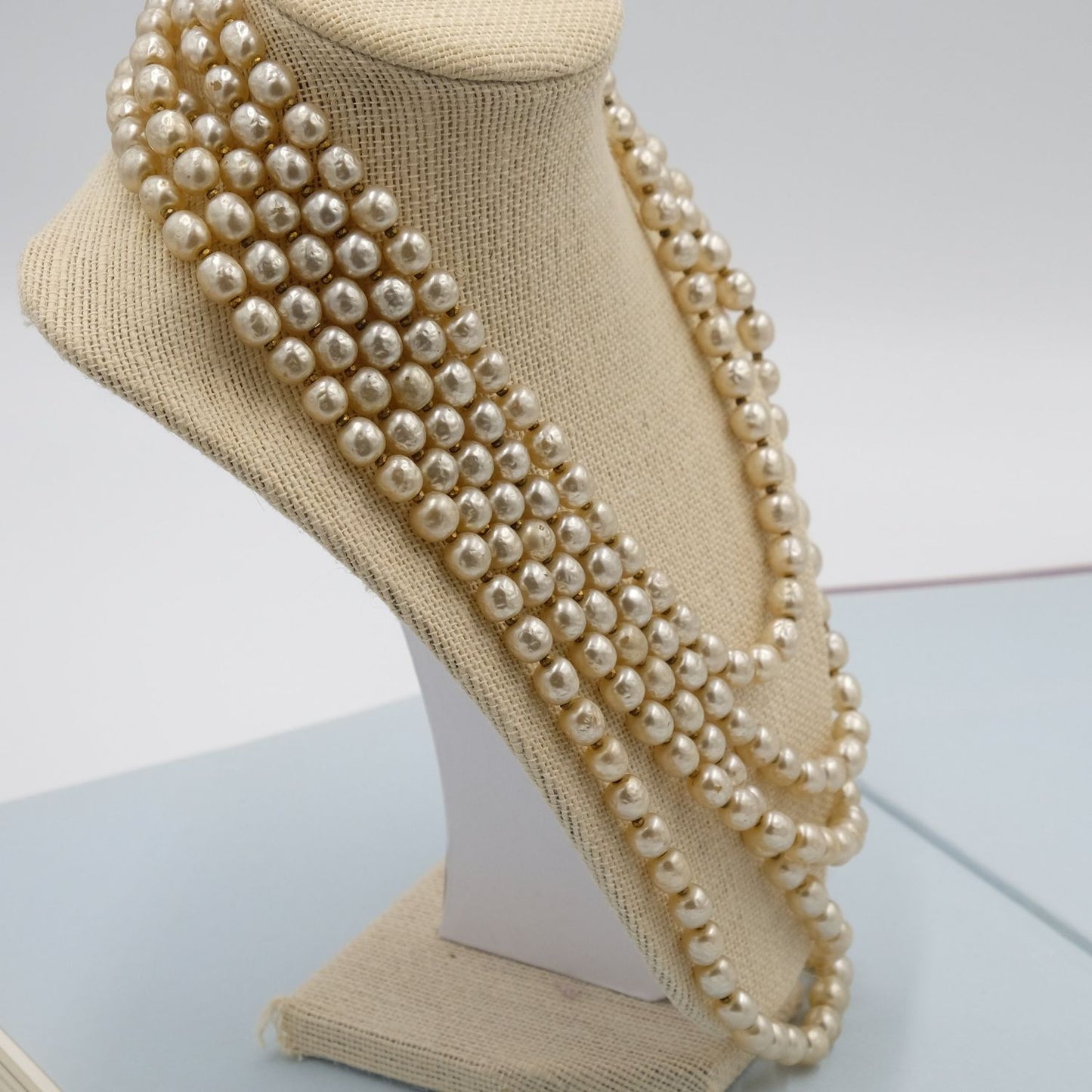 Miriam Haskell 5 row Baroque Pearls Statement Necklace 1950s