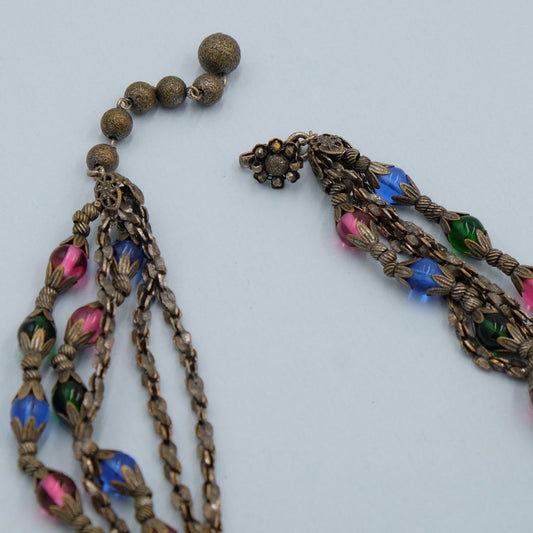 Miriam Haskell Chain and Glass Beads Necklace 1950s