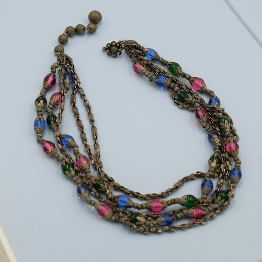 Miriam Haskell Chain and Glass Beads Necklace 1950’s