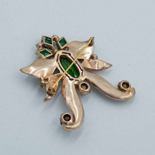Vintage Sterling Pin with Green Glass 1940s