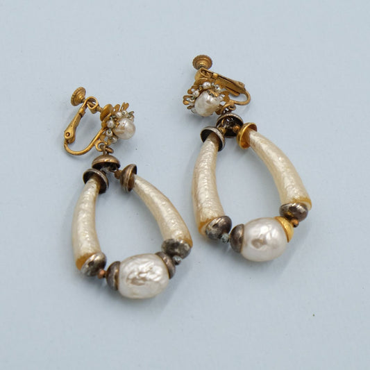 Miriam Haskell Faux Bone Earrings 1950s