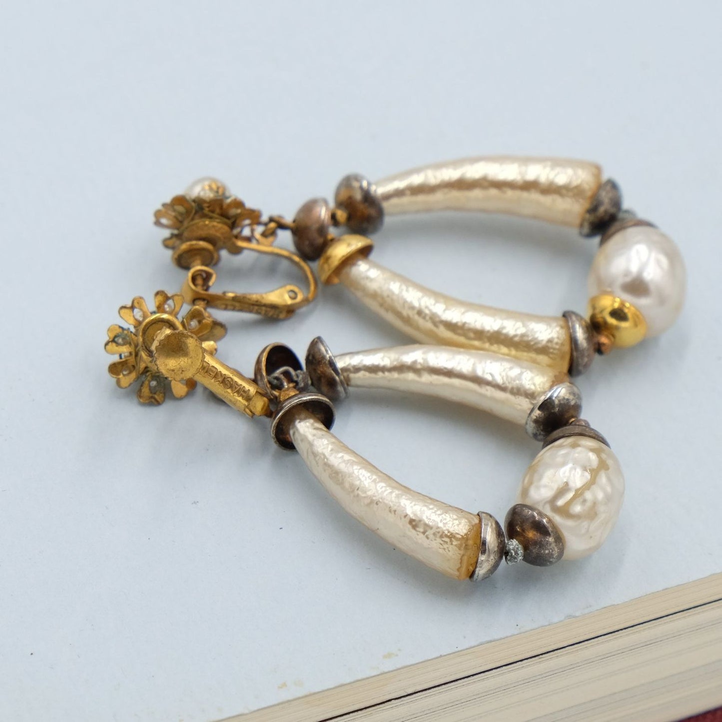 Miriam Haskell Faux Bone Earrings 1950s