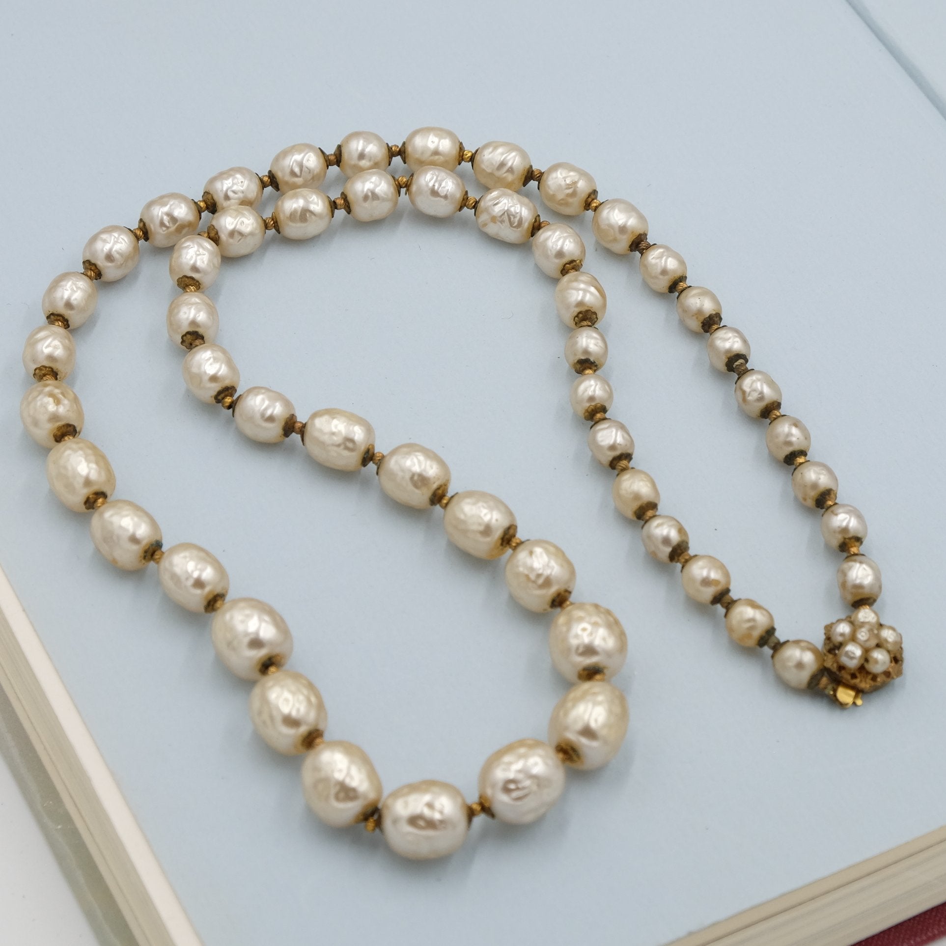 Miriam Haskell Graduated Pearls Faux Baroque Necklace 1950's