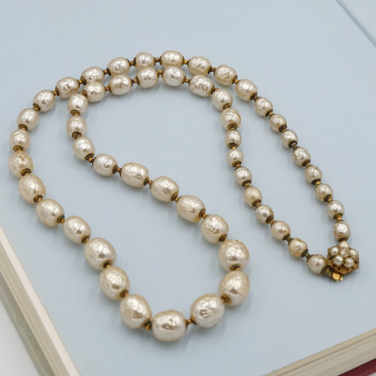 Miriam Haskell Graduated Pearls Faux Baroque Necklace 1950's