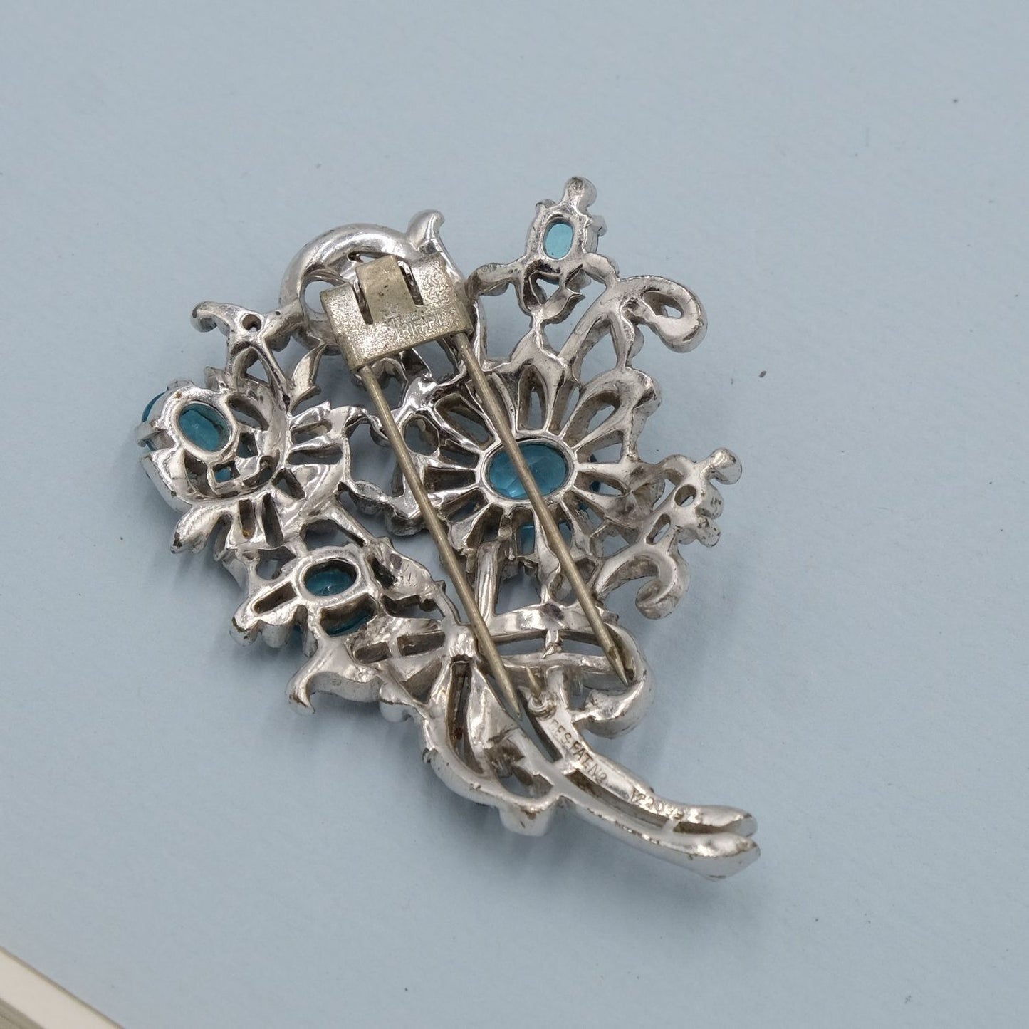 Trifari Alfred Philippe Blue Flowers Dress Clip 1940s