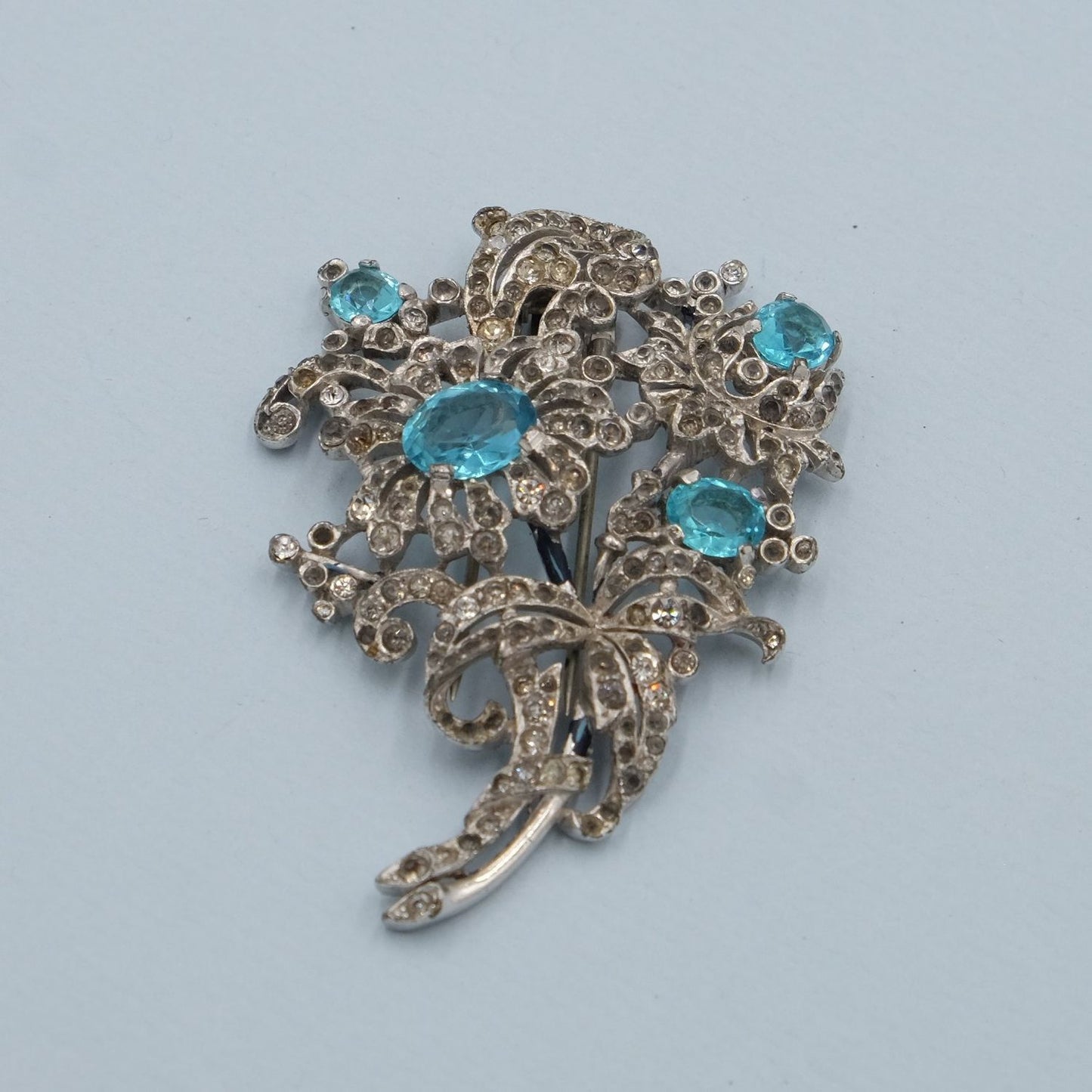 Trifari Alfred Philippe Blue Flowers Dress Clip 1940s