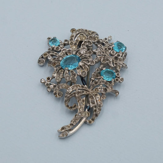 Trifari Alfred Philippe Blue Flowers Dress Clip 1940's