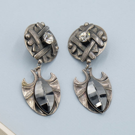 Vintage Earrings with jet black glass 1970s