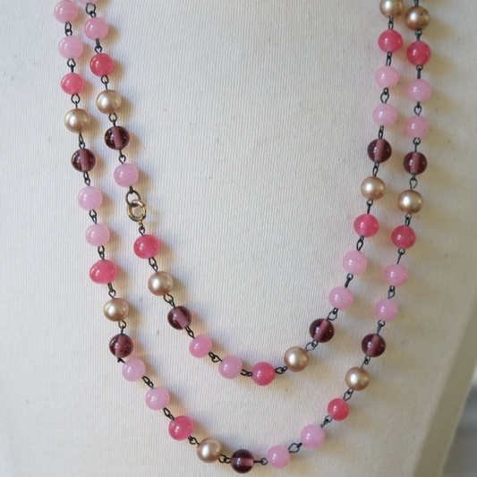 Early Pink and Cranberry Glass Necklace 1930’s