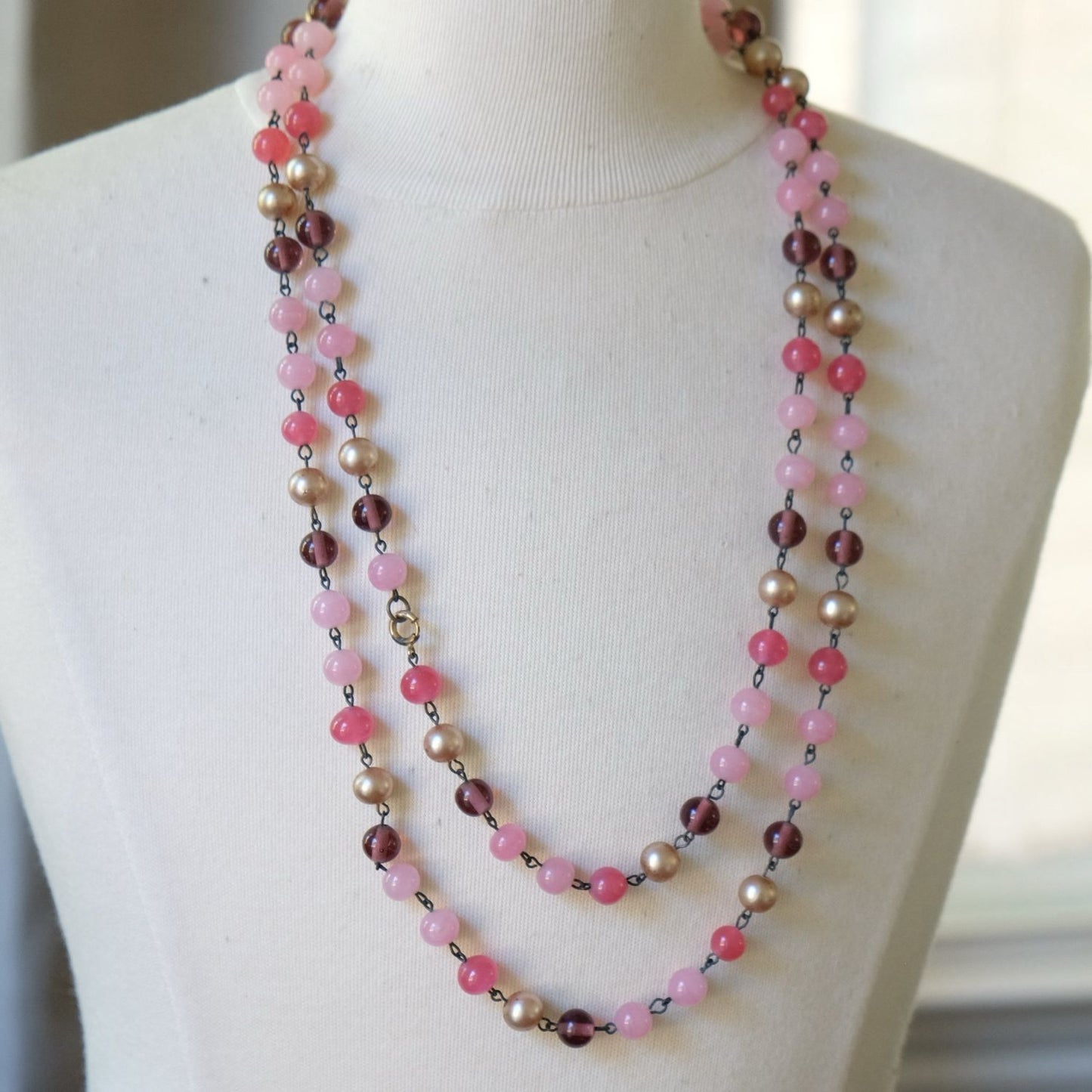 Early Pink and Cranberry Glass Necklace