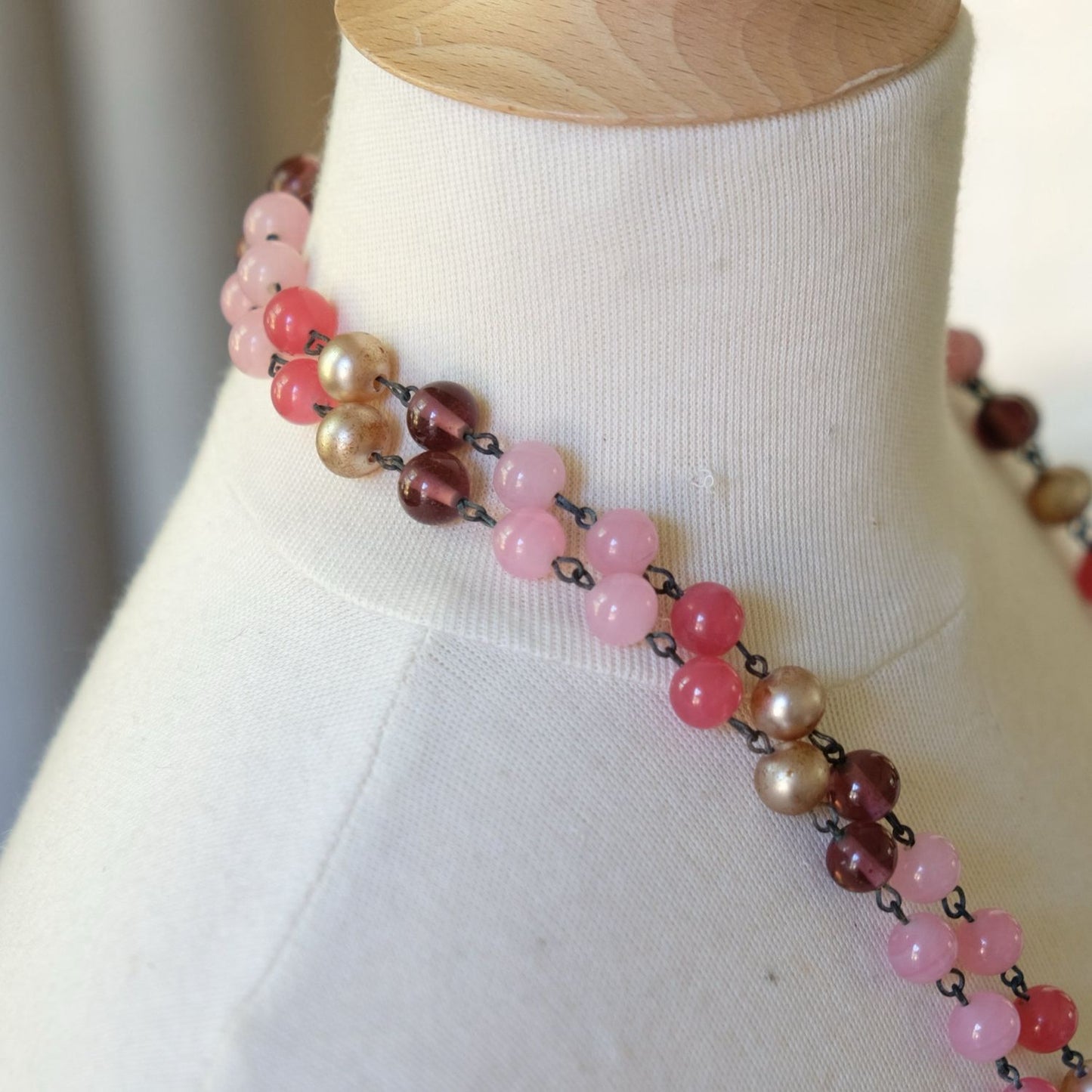 Early Pink and Cranberry Glass Necklace