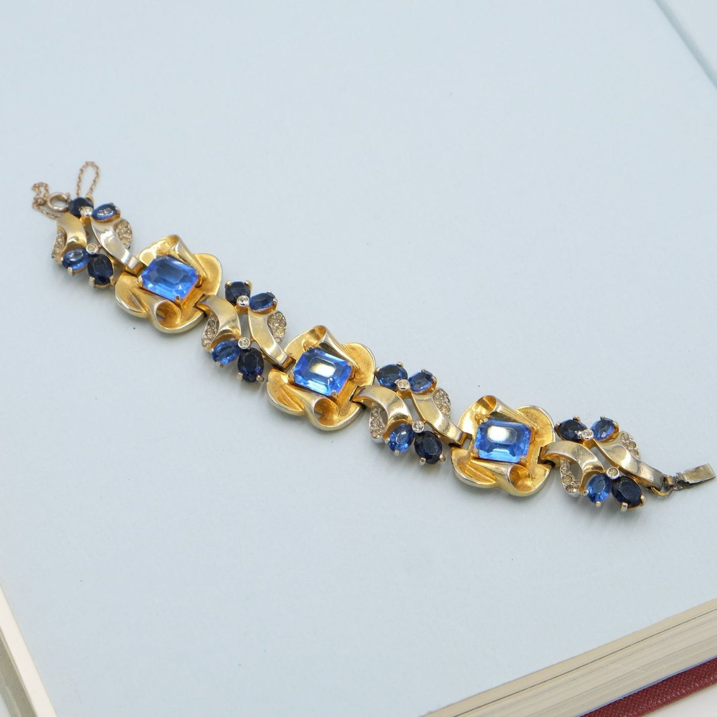 Vintage Blue Glass Vermeil Bracelet 1940s