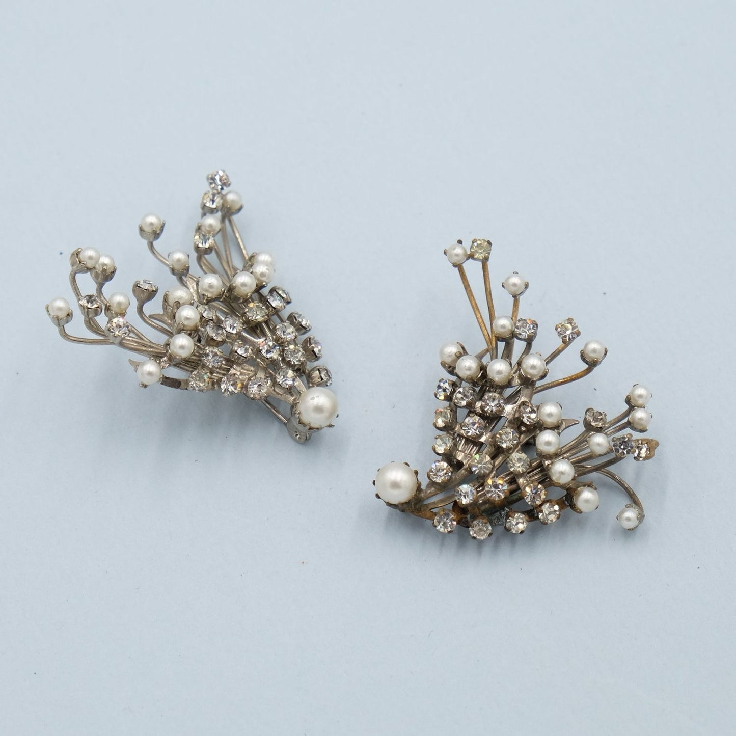Vintage Seed Pearls Pair Brooches 1950s