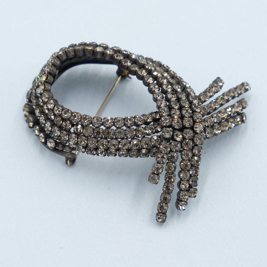 Vintage Austria Smoke Crystal Brooch 1950s