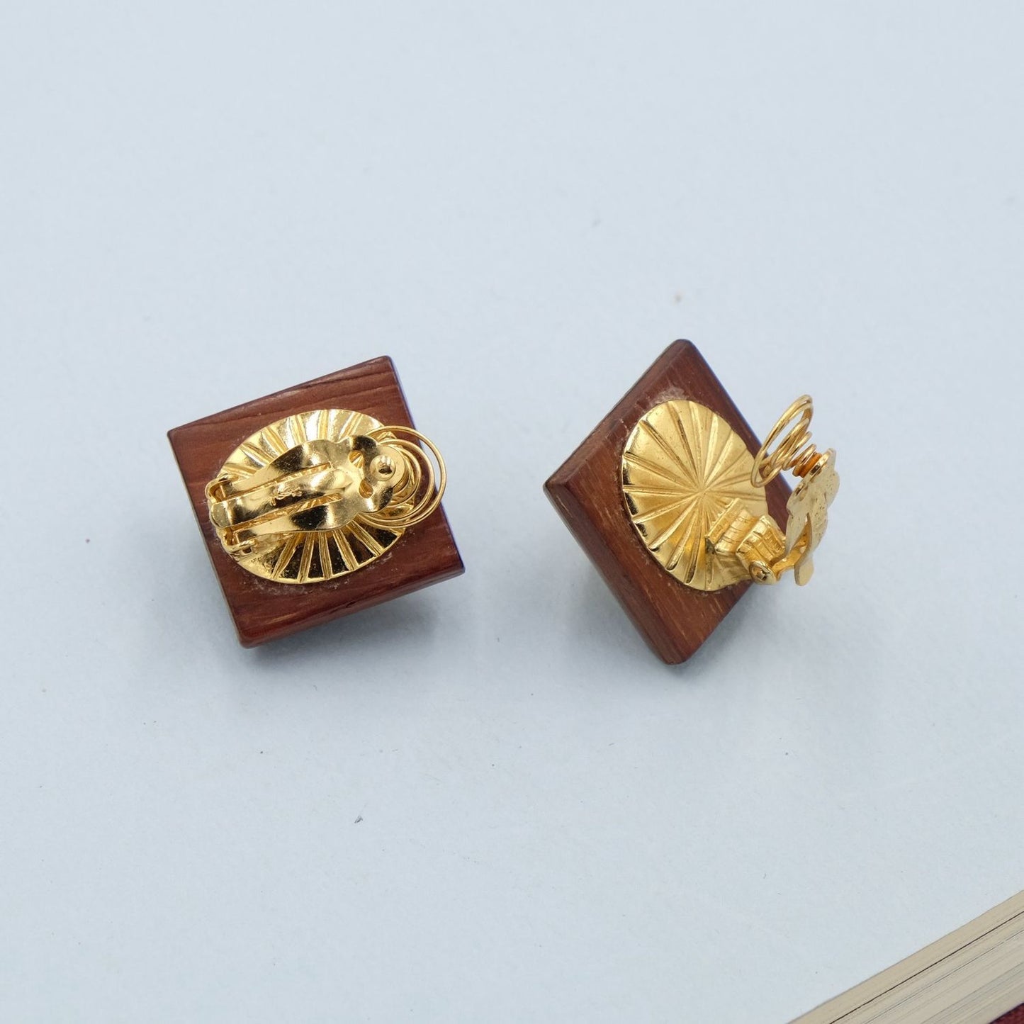 Vintage YSL Wooden and Glass Topaz Earrings 1980s