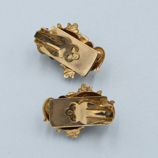 Vintage Red Glass Cabochon Baroque Earrings 1980s