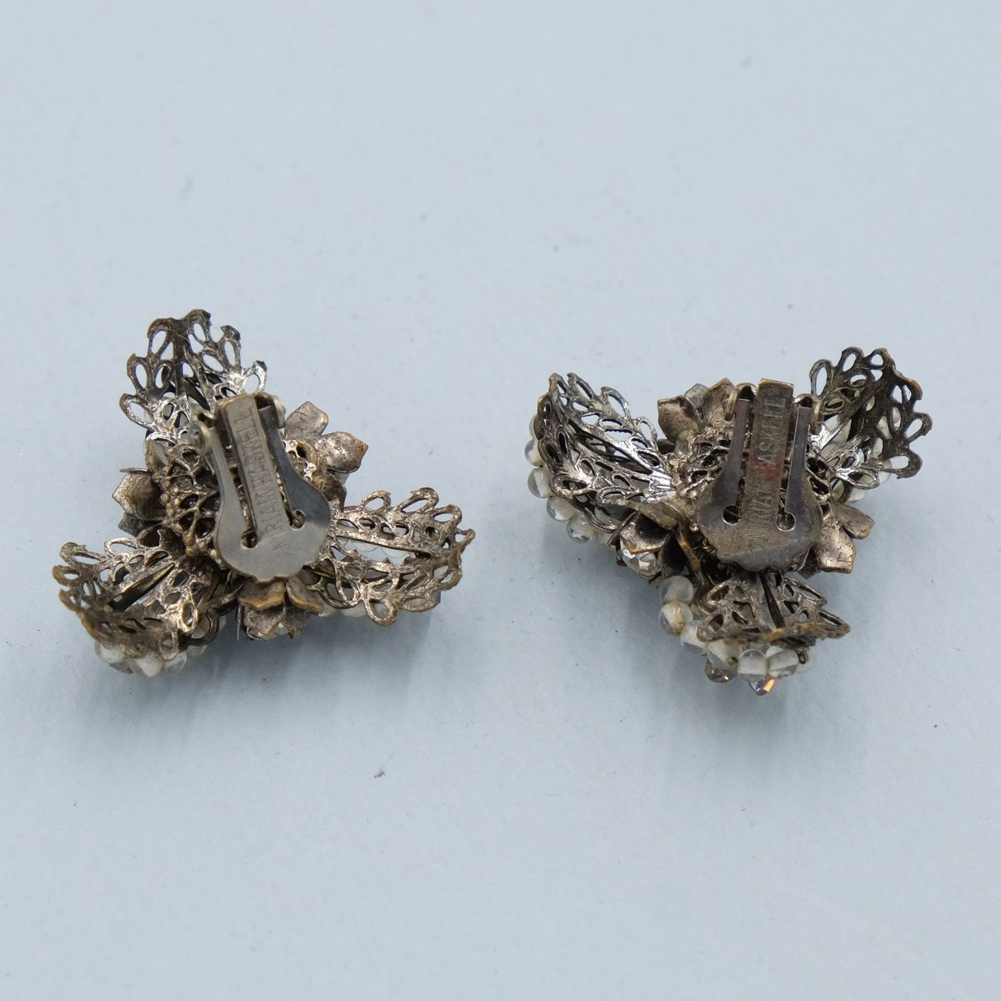 Miriam Haskell Grey Beads Earrings 1950s