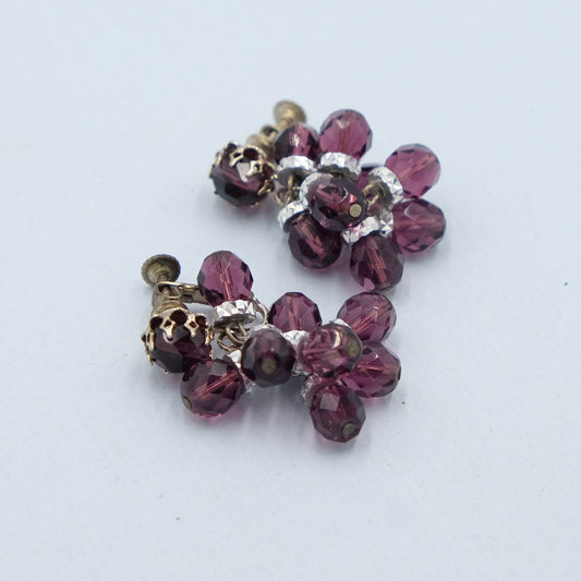 Miriam Haskell Purple Dangle Earrings 1960s