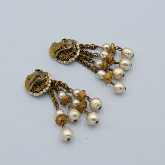 Miriam Haskell filigree Chain Dangle Earrings 1950s