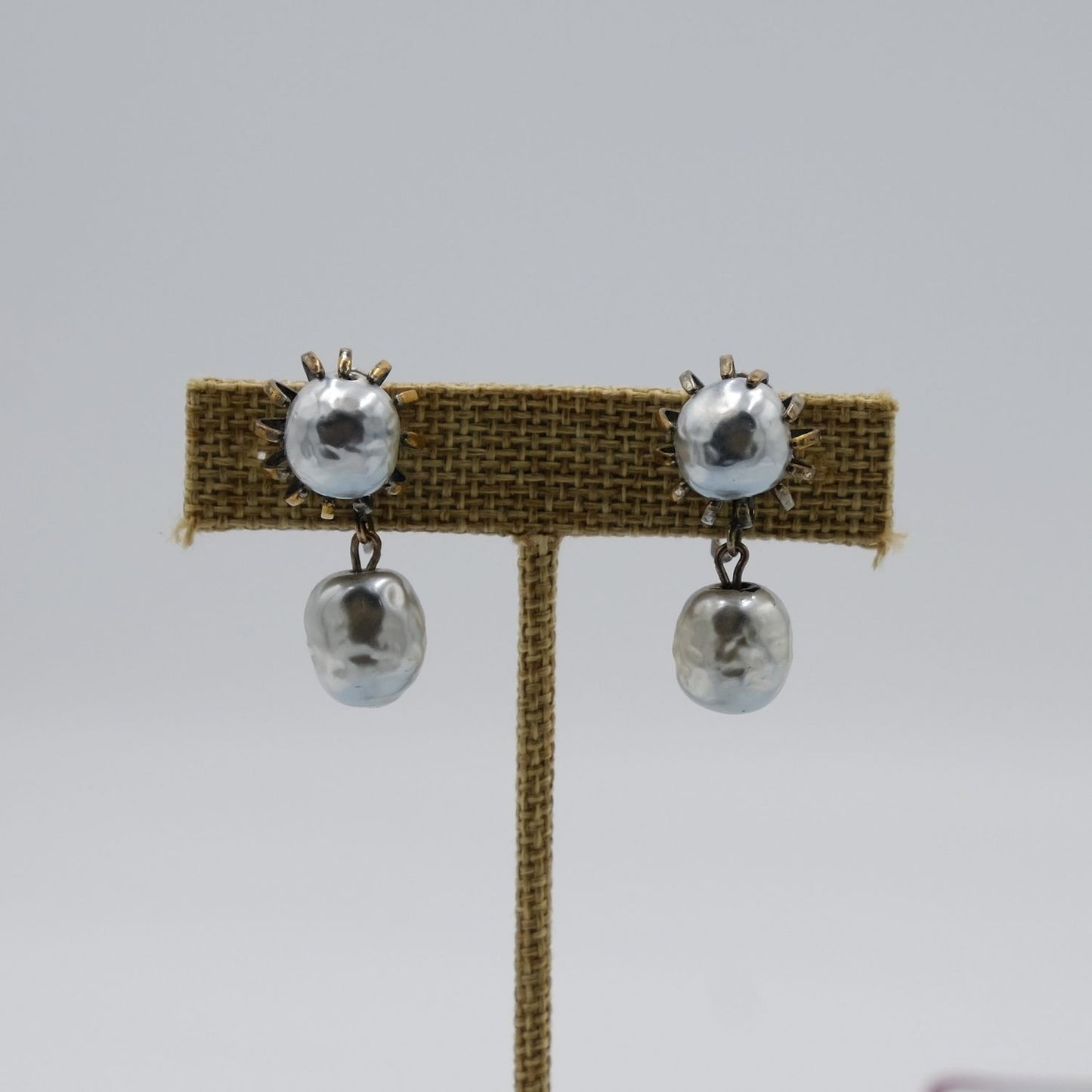 Miriam Haskell Grey Pearl Dangle Earrings 1960s