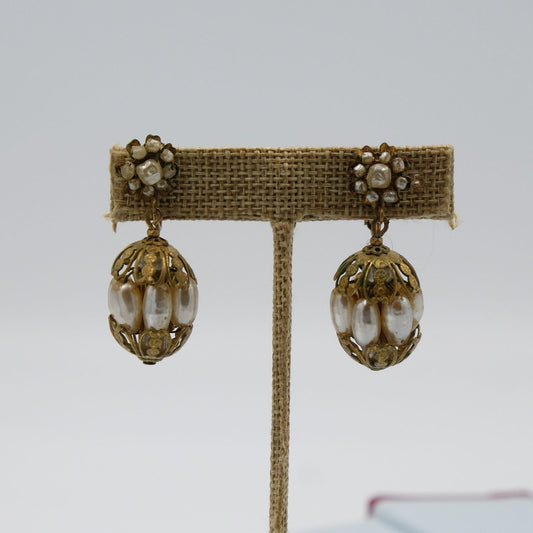 Miriam Haskell Dangle Bird Cage Earrings 1960s