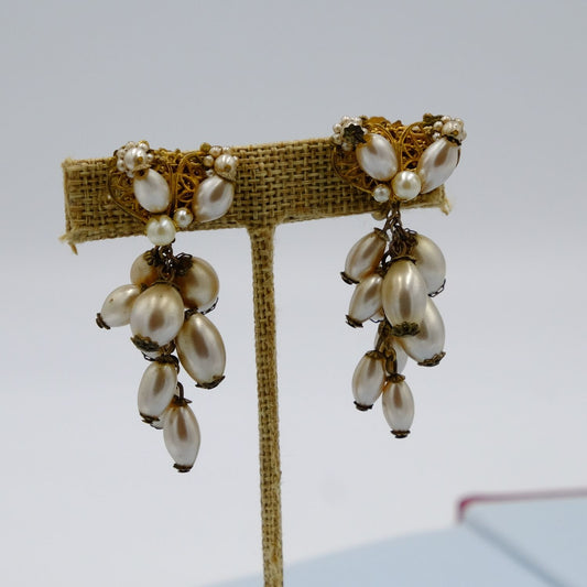 Miriam Haskell Multi Pearl Dangle Earrings 1950s