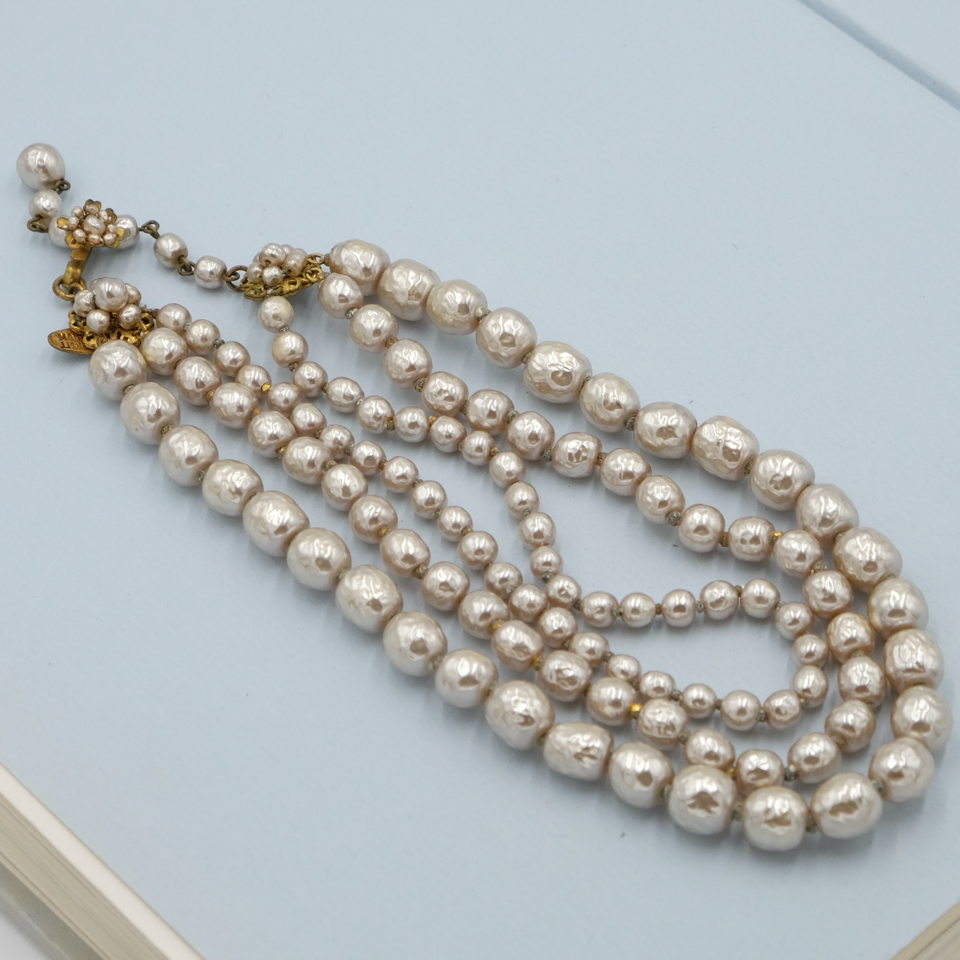 Vintage Miriam Haskell 3 strand Necklace 1950s