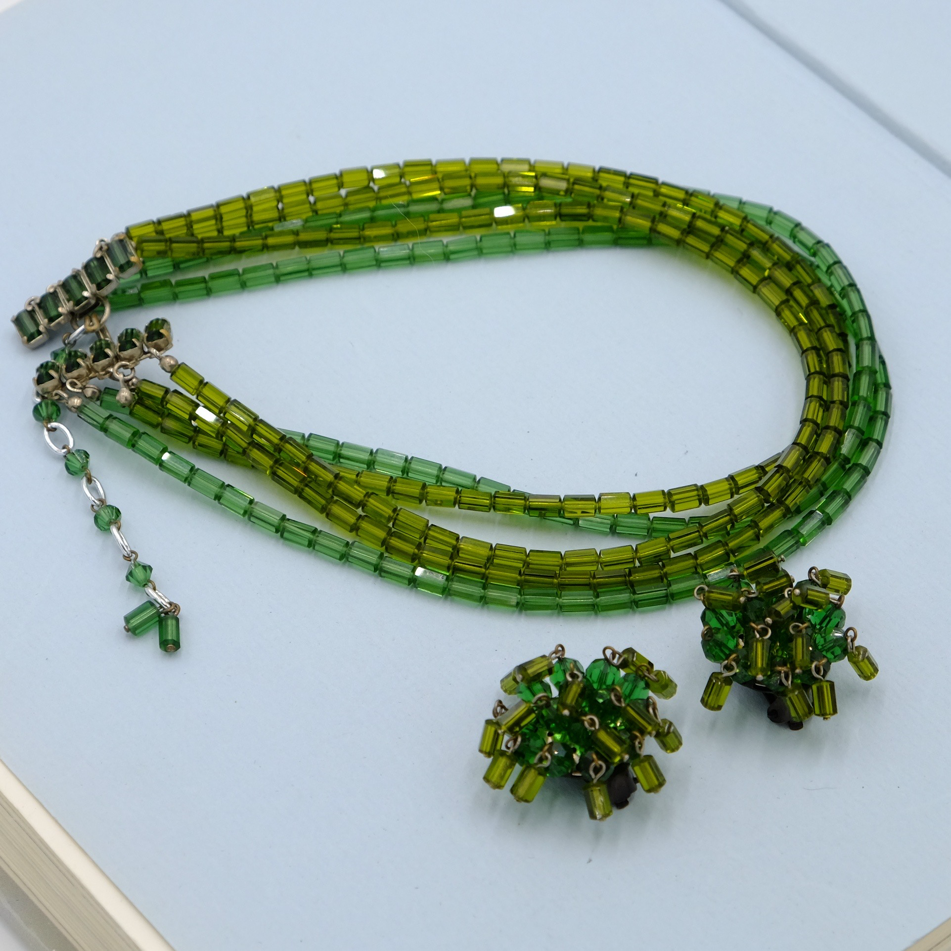 Vintage Made in Austria Green Necklace and Earrings set 1950s