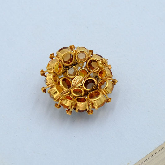 Vintage Round Faux Topaz and Seed Pearl Austria Pin 1950s