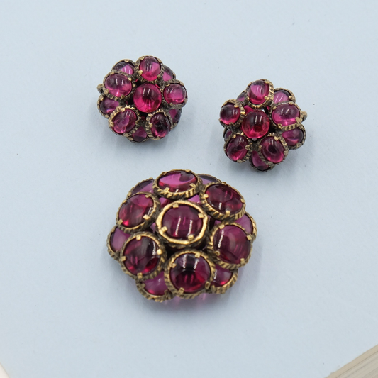 Vintage Trifari Renaissance Red Cluster Set 1960s