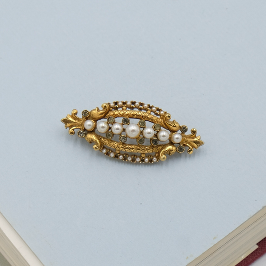 Vintage Mini Art Pin with Seed Pearls 1970s