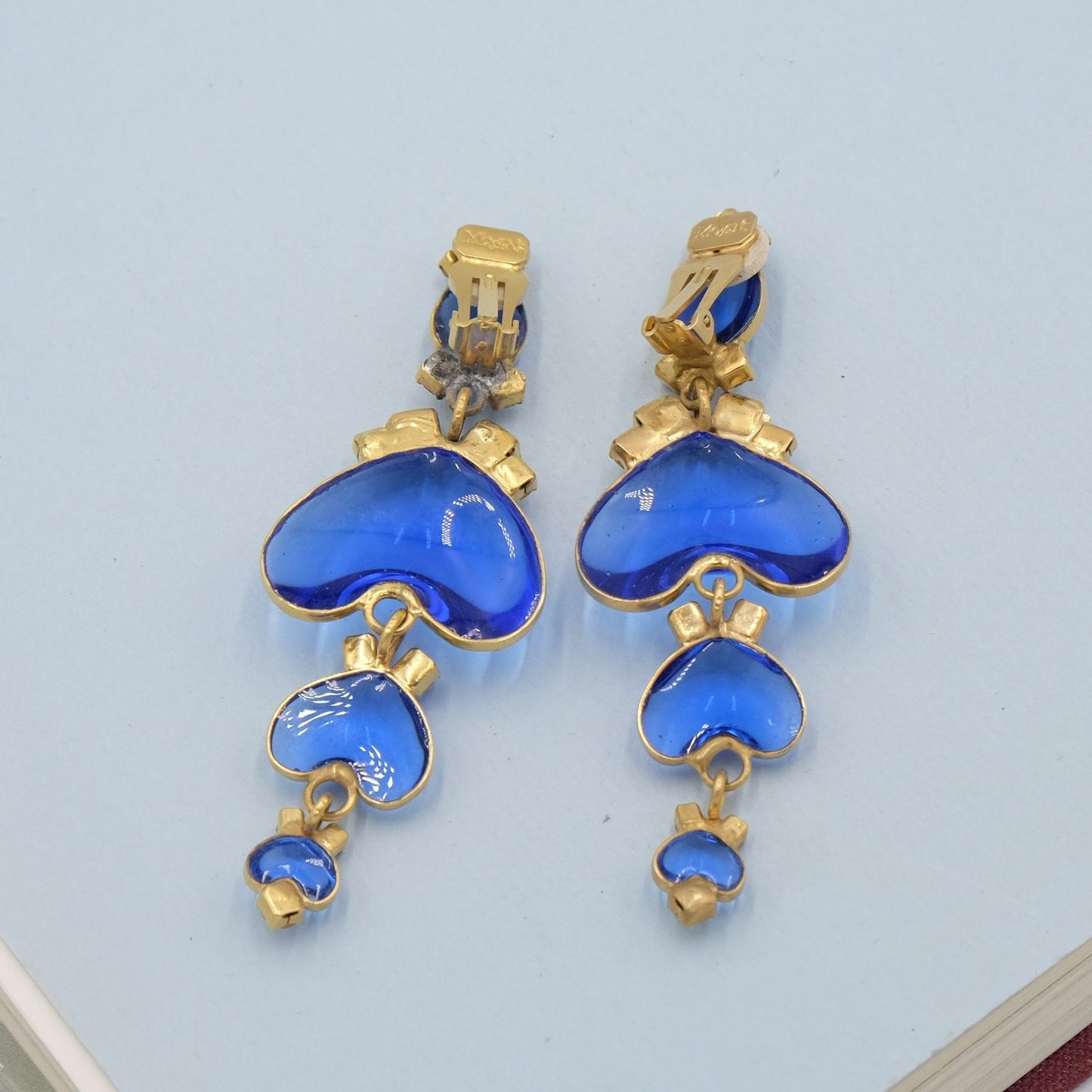 Moans Couture Large Blue Glass Earrings