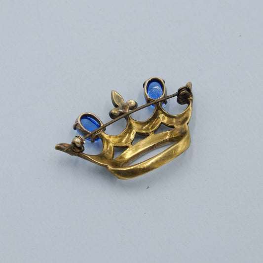 Vintage Crown Sterling Pin with Blue Cabochons 1940s